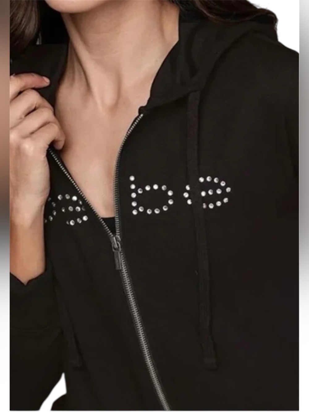 bebe Black Y2K style Rhinestone Logo Zip Hoodie